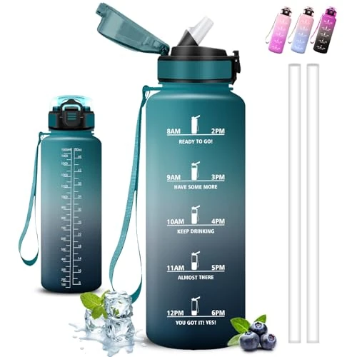 Offerta a tempo: Borraccia 1,5 litri, Borraccia con Cannuccia, Senza Perdite, Water Bottle Motivazionale, Facile da Pulire, Borracce Trekking, Con Slogan Motivazionale, per Fitness, Yoga, Campeggio, Escursionismo - 39% da 18.29 € a 11.10 €