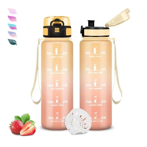 Drinkfles, 0,5 liter, motiverende drinkfles, lekvrij, gemakkelijk te dragen, urenfles, gegradueerde waterfles, gemakkelijk te reinigen, voor yoga, fitness, camping, school, kantoor