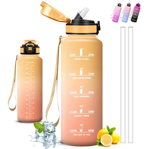 Offerta a tempo: Borraccia 1,5 litri, Borraccia con Cannuccia, Senza Perdite, Water Bottle Motivazionale, Facile da Pulire, Borracce con Orari per Bere, Con Chiusura di Sicurezza, per Fitness, Corsa, Escursionismo - 38% da 18.29 € a 11.40 €
