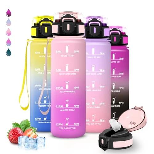 Trinkflasche- 1l- Trinkflasche Sport, Wasserflasche mit Strohhalm, Leicht zu Reinigen, Wasserflasche Auslaufsicher, Kann mit dir Tragen, Flasche Erwachsene, für Wandern, Fitness, Camping, Sport, Yoga