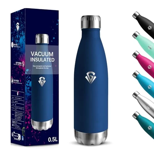 Offerta a tempo: Borraccia Termica, 500 ml Senza BPA, Borraccia, 18/8 Acciaio Inossidabile, Borracce Acciaio Inox, Isolamento Sottovuoto a Doppia Parete, Bottiglia Termica per Scuola, Viaggi, Jogging - Blu scuro - 0.00% da 13.24 € a 13.24 €