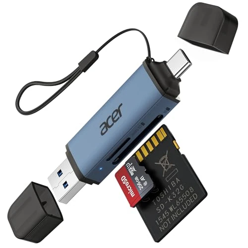 Oferta limitada: acer Lector de Tarjetas SD/Micro SD, Adaptador de Lector Tarjetas USB C y USB 3.0 Dual Conector, Compatible con SD/Micro SD/SDHC/SDXC/MMC para iPhone 15/16 Pro MAX, MacBook Air/Pro, Galaxy S25 - Azul de 11.99 € a 11.99 € (ahorro 0.00%)