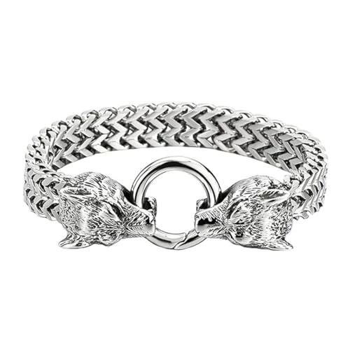 Enwye Heren Viking Wolfkop Armband Roestvrij Staal Koningsketting Nordic Noorse Sieraden Biker Amulet Odin Wolf Armbanden