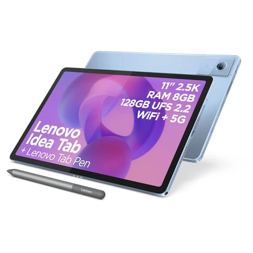 Offre limitée : Lenovo Idea Tab Tablette - Écran 11" 2,5K (2560 x 1600) 90 Hz, processeur Mediatek Dimenity 6300, RAM 8 Go, mémoire 128 Go, 5G, WiFi 5, Tablette Android 15, Tab Pen Inclus - Bleu Polaire de 310.89 € à 310.89 € (0.00% de remise)