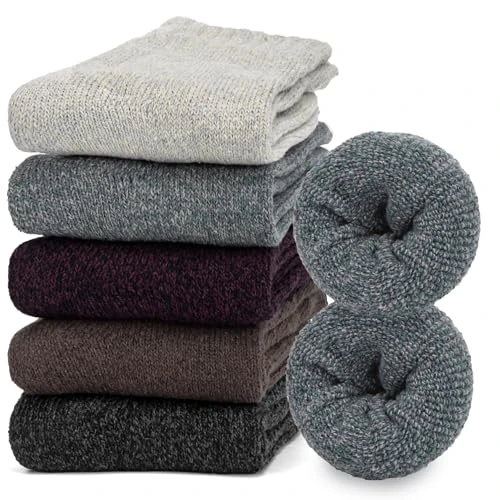 Chalier Finery 5 Pairs Comfy Ladies Socks for Winter, Thermal Women Socks, Solid Color