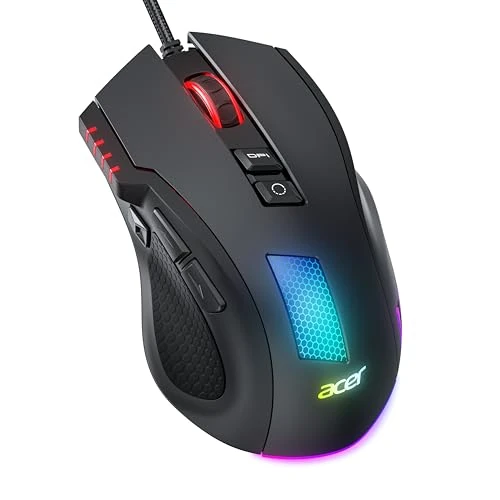 Offerta a tempo: Acer Mouse Gaming Cablato per PC, Sensore da 12800 DPI | 8 Pulsanti Programmabili Tasti Laterali, Pulsante di Fuoco Programmabile con Macro, RGB Personalizzabile, per MOBA/FPS - 10% da 27.99 € a 25.19 €