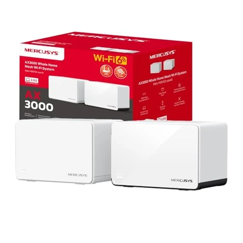 Mercusys TP-Link Halo H85X Mesh Wi-Fi 6 AX3000Mbps Dual-Band, 2.5G WAN/LAN-poort, 2 Gigabit WAN/LAN-poorten, afdekking tot 460 m2, MU-MIMO, WPA3, app-bediening, 2 stuks