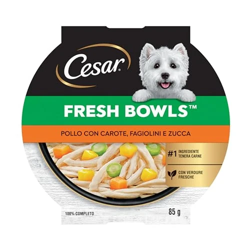 Offerta a tempo: CESAR Fresh Bowl Cani Adulti con Pollo, Carote, Fagiolini, Zucca Salsa 85g, 10 Confezioni - 16% da 16.49 € a 13.90 €