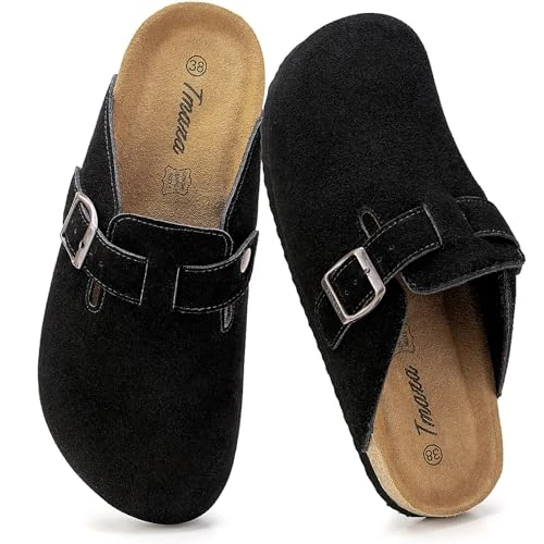 Tmaza Women's Mules - Comfortable Slippers, Adjustable Buckle to the Foot Clogs, 36-42, Black, 6 UK