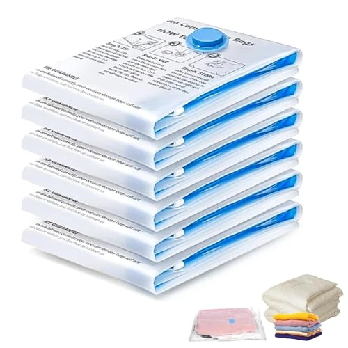 Vacuum Bags for Clothing, Vacuum Bags for Duvets, Vacuum Bags 70 x 50 cm, Reusable Compression Bags for Clothing, Vacuum Space-Saving Storage Bags, Pack of 6