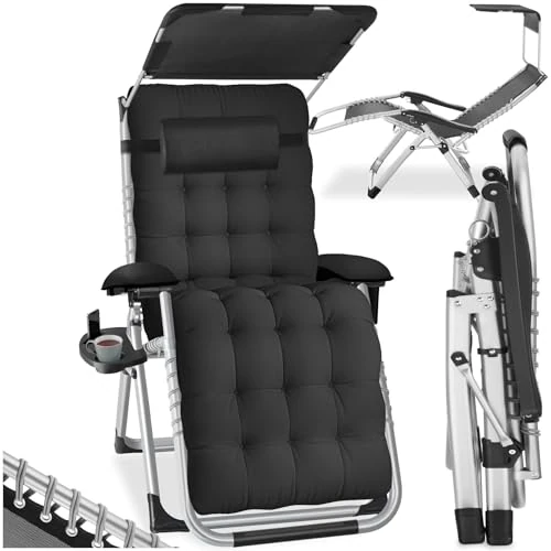 Offre limitée : tectake® Fauteuil de Jardin Bain de Soleil avec Pare Soleil Chaise Longue Pliable & Inclinable avec Rembourrage Repose Pieds Appuie-tête Amovible Salon de Jardin Exterieur Mobilier de 89.90 € à 85.90 € (4% de remise)