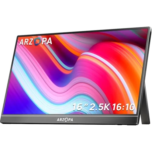 ARZOPA 16" 2.5K Portable Monitor | 123% sRGB IPS Screen | 16:10 Format for Productivity for Laptop, Mac, PC, Phone | USB-C and HDMI - Z1RC