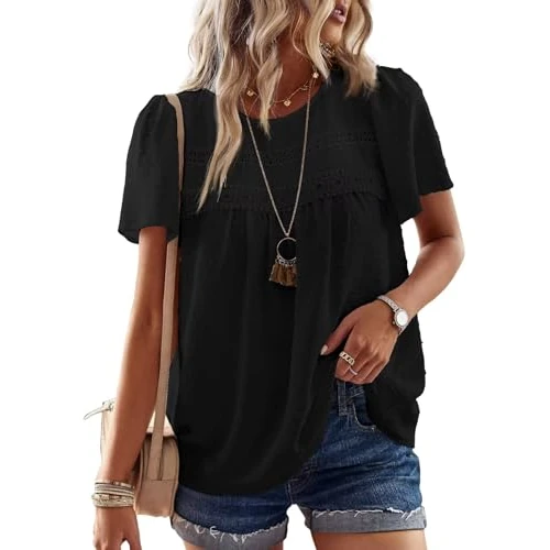 Zeitlich begrenztes Angebot: TUUHAW Tunika Damen Große Größen Sommer Boho Bluse Kurzarm Top Süß Oberteile Elegant Volant Paspel Rundhals Herbst Frühling Rüschen T Shirt Lässig Outfits Spitze Kleidung Schwarz XXL von 39.99 € auf 29.99 € (25% Rabatt)