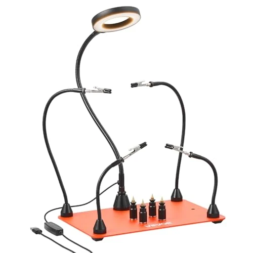 Offerta a tempo: VEVOR Stazione di Saldatura Magnetica 4 Bracci Flessibili Terza Mano con Lampada d‘Ingrandimento a LED 3X 4 Supporti per PCB Base Antiscivolo, Riparazione Elettronica, Hobby Fai da Te - 22% da 45.90 € a 35.90 €