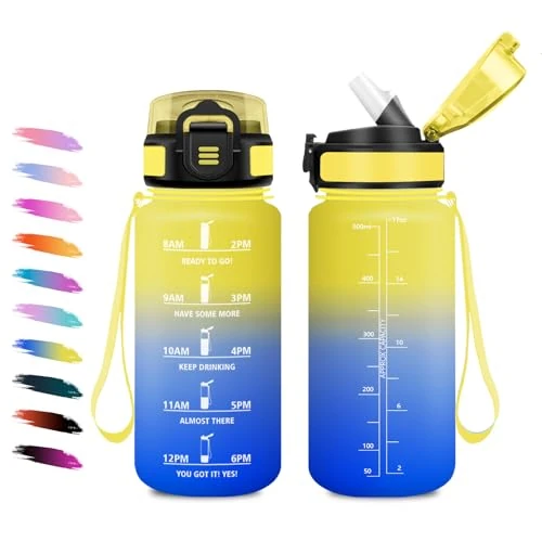 Offre limitée : KollyKolla Gourde 500ml, Bouteille d'eau, Gourde Motivation avec Paille, Bouteille d'eau Marqueur de Temps, Étanche, pour Voyage, Extérieur, Camping, Cyclisme, Bureau, Fitness de 8.44 € à 6.50 € (23% de remise)