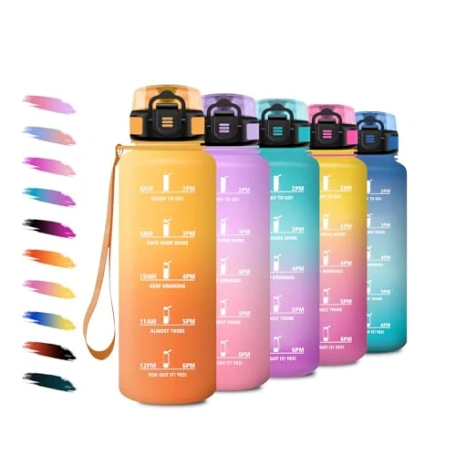 KollyKolla Borraccia Sport 1,5L, Bottiglia con Filtro Senza Perdite, Borraccia Motivazionale, Facile da Trasportare, Bottiglia Acqua Sportiva con Indicatore del Tempo, per Campeggio, Fitness, Yoga