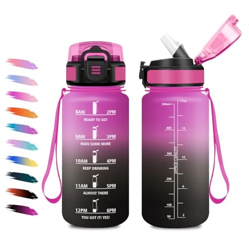 Offerta a tempo: Borraccia Bambina 500ml, Bottiglia Motivazionale con Cannuccia, a Prova di Perdite, Facile Pulizia, Bottiglia Acqua con Indicatore del Tempo, Bottiglia per Ufficio, Escursionismo, Bambini, Yoga - 0.00% da 9.91 € a 9.91 €