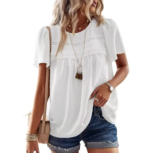 Offerta a tempo: TUUHAW Camicia Donna Girocollo Casual T-Shirt Manica Corta Bianco XL - 55% da 39.99 € a 18.04 €