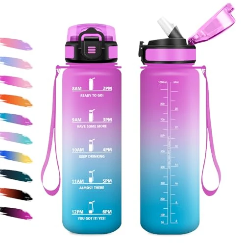 Offerta a tempo: Borraccia 1L, Bottiglia Sportiva con Cannuccia, a Prova di Perdite, Bottiglia Acqua Sportiva con Indicatore del Tempo, Motivazionale Borraccia per Yoga, Escursionismo, Campeggio, Ciclismo, Lavoro - 0.00% da 12.30 € a 12.30 €