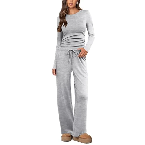 Ekouaer Pijama Mujer Invierno Entallado Ropa de Dormir de Manga Larga Pijama Largo Mujer Traje de Casa S-XXL