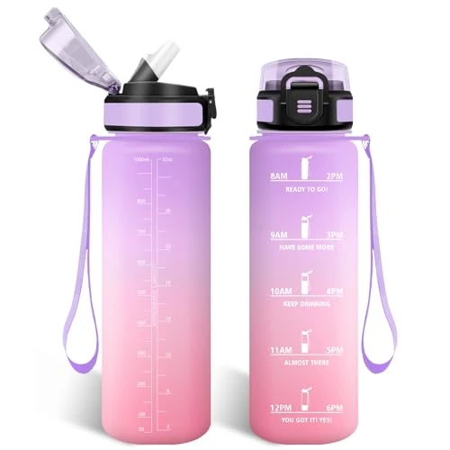 HoneyHolly Borraccia 1 Litro, Libre de BPA & A Prova di Perdita, Borracce con Cannuccia, Reutilizables, Borraccia Motivazionale, Water Bottle Palestra per Scuola, Palestra, Ufficio, Sport