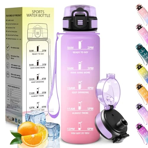 Oferta limitada: HoneyHolly Botella Agua, 1L, Marcador de Tiempo, Portátil, Cantimplora, Libre de BPA, Botella Agua Gimnasio, A Prueba de Fugas, Water Bottle para Gimnasio, Ciclismo, Oficina y Exteriores de 14.99 EUR a 14.99 EUR (ahorro 0%)