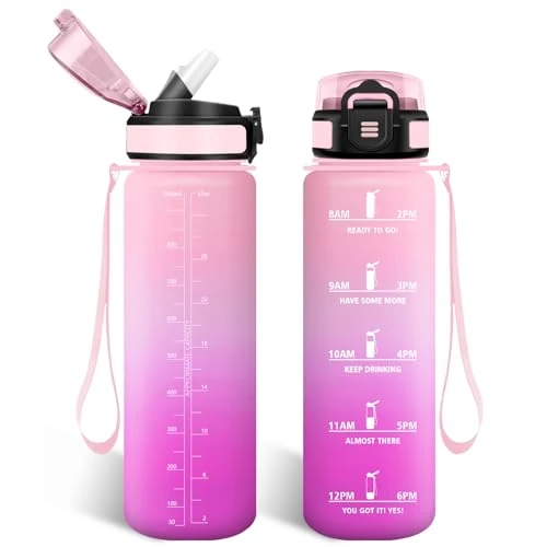 HoneyHolly Butelka na wodę, 1 litr, Libre de BPA i szczelność, butelki ze słomką, Reutilizables, motywacyjna butelka na wodę, butelka do szkoły, na siłownię, biuro, sport