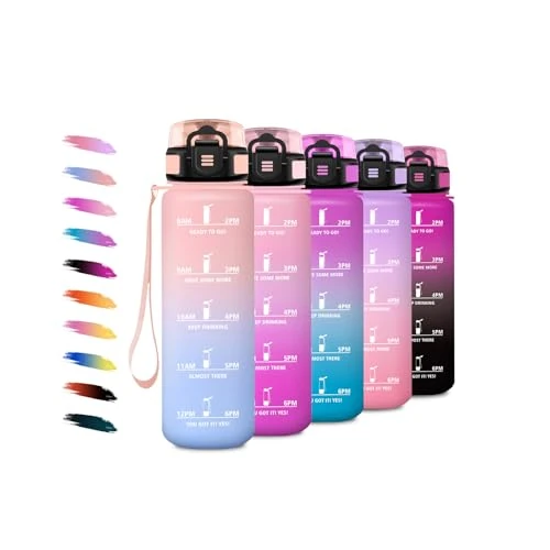 Offerta a tempo: Borraccia Sport 1L, Borraccia con Filtro Senza Perdite, Bottiglia Acqua Sportiva con Indicatore del Tempo, Facile Pulizia, Borraccia Motivazionale per Scuole, Campeggio, Viaggio, Corsa, Ufficio - 20% da 16.55 € a 13.29 €