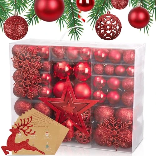 Oferta limitada: Votoko 141 Kit de Bolas de Navidad antirotura, 127 Piezas ∅ 3,4,6 cm Bolas navideñas de Plástico, Estas esferas de Navidad de plástico Son adecuadas para Interiores y Exteriores(Rojo) de 20.99 EUR a 13.99 EUR (ahorro 33%)