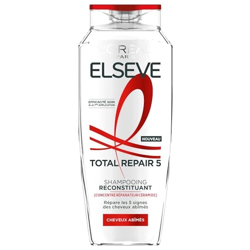 Offerta a tempo: L'Oréal Paris - Shampoo ricostituente - Ripara e rafforza la fibra - Per tutti i tipi di capelli danneggiati - Arricchito con concentrato riparatore ceramidi - Elseve Total Repair 5-400 ml - 18% da 8.15 € a 6.67 €