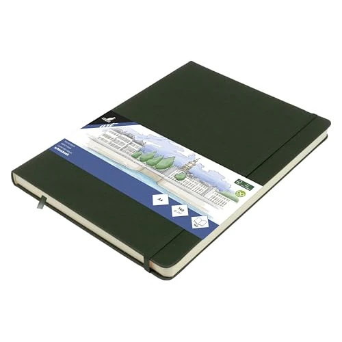 Offerta a tempo: Kangaro - Blocco da disegno, formato A4, copertina rigida in poliuretano, 80 fogli, 140 grammi, carta color crema con elastico e nastro - 0.00% da 15.11 € a 15.11 €