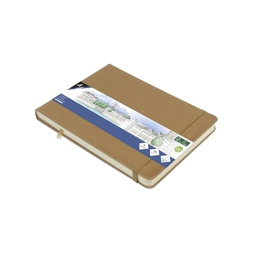 Offerta a tempo: Kangaro - Blocco da disegno, formato A5, colore tortora, copertina rigida, 80 fogli da 140 grammi, carta color crema con elastico e nastro - 0.00% da 8.90 € a 8.90 €