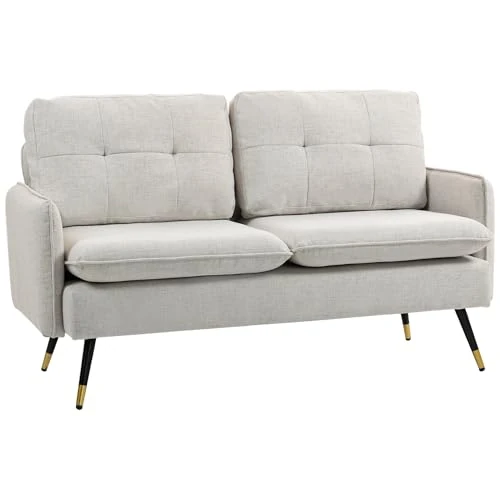 Limited offer: HOMCOM Linen Effect Fabric 2 Seater Sofa with Armrests and Padded Cushions, Modern 2 Seater Sofa with Steel Legs, for Office, Living Room, Living Room and Bedroom, 139 x 68 x 80 cm, Cream from 208.95 EUR to 208.95 EUR (save 0%)