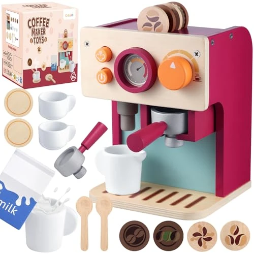 Offerta a tempo: GAGAKU Macchina da caffè per bambini in legno, giocattolo Montessori a partire dai 3 anni, con bricco per latte e accessori, giocattolo educativo per giochi di ruolo, regalo di compleanno per ragazzi - 46% da 37.20 € a 19.99 €
