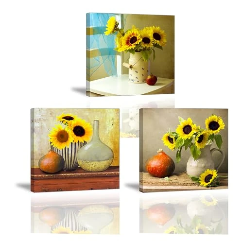 Oferta limitada: PIY PAINTING Vintage Flores Pintura Sobre Lienzo, Girasoles Abstracto Cuadros Murales, Natural Impresión En Lienzo Pasillo, Decoración De Pared, Entrada, 3 Paneles, 30x30 cm (30x90 cm), Marco Interior de 19.00 € a 19.00 € (ahorro 0.00%)