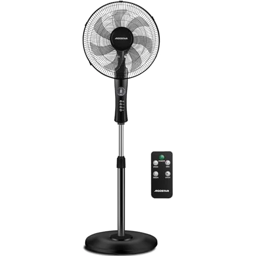 Offerta a tempo: Aigostar Ventilatore a Piantana Potente da 55W con Telecomando, 7 Pale Ventilatore Silenzioso, 3 Modalità e 3 Velocità, Oscillazione 70°, Altezza Regolabile fino a 140 cm, Base Rotonda, Nero - 5% da 59.84 € a 56.84 €