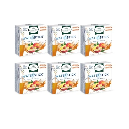 Offerta a tempo: L'Angelica, Waterstick, Gusto Tè Alla Pesca, Sgonfia e Drena, Con Vitamine, Minerali, Contro Stanchezza e Affaticamento, Zero Zuccheri & Zero Calorie, Senza Conservanti, 6 Astucci da 12 Stick - 19% da 35.40 € a 28.58 €