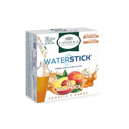 Offerta a tempo: L'Angelica, Waterstick, Gusto Tè Alla Pesca, Sgonfia e Drena, Con Vitamine, Minerali, Contro Stanchezza e Affaticamento, Zero Zuccheri & Calorie, Senza Conservanti, 1 Astuccio da 12 Stick - 28% da 5.90 € a 4.26 €