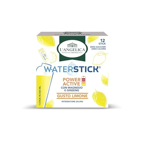 Offerta a tempo: L'Angelica, Waterstick, Gusto Limone, Power Active, Con Vitamine, Magnesio, Ginseng, Contro Stanchezza e Affaticamento, Zero Zuccheri, Zero Calorie, Senza Conservanti, 1 Astuccio da 12 Stick - 28% da 5.90 € a 4.26 €
