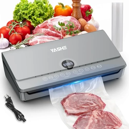 Offerta a tempo: YASHE Macchina Sottovuoto Alimenti 80KPa, 10 in 1 Macchina Sottovuoto con Coperchio Magnetico, Doppio Sigillo e Doppia Pompa, Vano Porta Rotolo Integrato, 1 Rotolo da 20x300cm Incluso - 19% da 59.99 € a 48.40 €