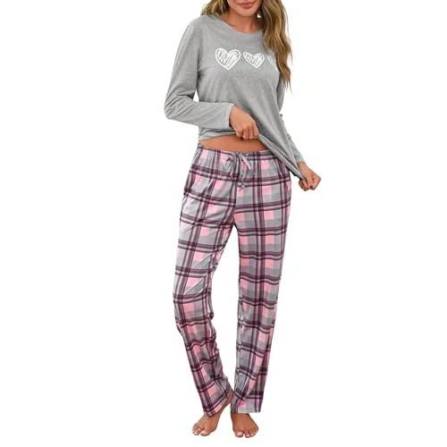Limited-time offer: Marvmys Women's Pyjama Sets Cotton Check Loungewear Set Long Sleeve Cotton Round Neck Top and Pants with Pockets Sleepwear for Ladies from 14.98 GBP to 12.73 GBP (save 15%)