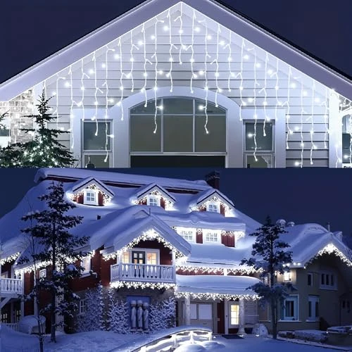 Limitiertes Angebot: Rintea Eisregen Lichterkette Außen 10+3M, 400 LED, 8 Modi mit Timer, Wasserdicht LED Lichtervorhang, Weihnachtsbeleuchtung für Traufe Fenster Geländer Vorbau von 25.99 EUR auf 20.99 EUR (Spare 19%)