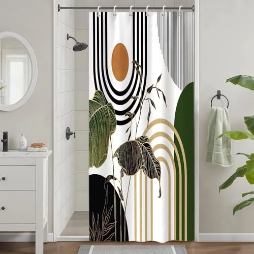 Offerta a tempo: Tenda Doccia Antimuffa, Uiiooazy Tenda da Doccia Piccola 90x180cm Boho Tropicale Foglie Verde Giungla Astratta Terracotta Tende da Bagno Tessuto Lavabile Impermeabile Tende Vasca da Bagno con 6 Anelli - 0% da 9.51 € a 9.51 €