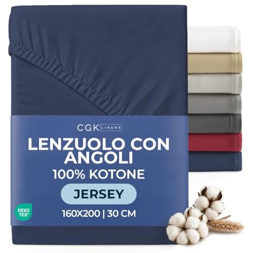 Offerta a tempo: Lenzuolo con Angoli 160x200 - Jersey Cotone Tasca 30cm (12") - Blu Navy - 26% da 33.99 € a 24.99 €