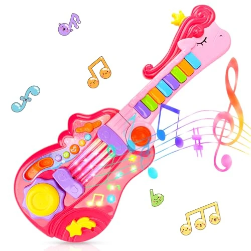 Oferta limitada: Chitarra Juguete para Niños de 3 Años Regalo 2 en 1 Juguetes Musicales Eléctricos con Luces para Niños y Niñas de 3 4 5 Años Regalos (Rosa) de 29.99 EUR a 29.99 EUR (ahorro 0%)