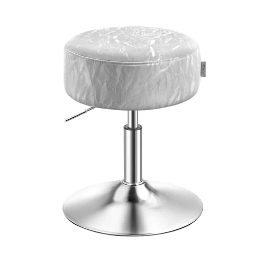 VASAGLE Sgabello da Trucco, Sedia per Toeletta, Regolabile in Altezza, Girevole a 360°, in PU, Seduta Spessa, per Camera da Letto Cucina Sala da Pranzo, Moderno, Grigio Tortora LJB120GD01