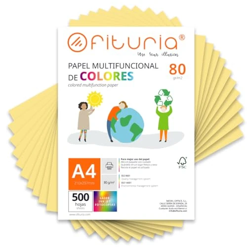 Offerta a tempo: OFITURIA Fogli colorati, Confezione da 500 Fogli A4 80 g – Carta colorata per hobby creativi, stampante, scrapbooking – Fogli colorati (Crema, 500 fogli) - 0.00% da 21.72 € a 21.72 €