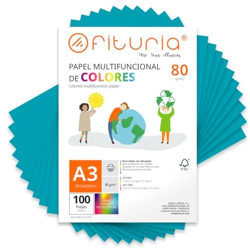 Offerta a tempo: Fogli Colorati, Pacco 100 Fogli A3 80gr – Carta Colorata per Lavoretti, Stampante, Scrapbooking – Fogli Colorati – Ideale Origami, Papiroflessia, Ufficio e Scuola (Turchese, 100h) - 0.00% da 11.85 € a 11.85 €