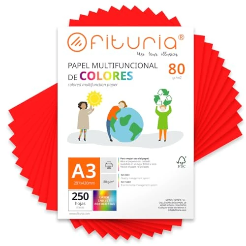Zeitlich begrenztes Angebot: OFITURIA Buntes Papier, 250 Blatt A3 80g – Farbiges Papier für Basteln, Drucker, Scrapbooking – Farbbögen (Rot, 250 Blatt) von 49.95 € auf 49.95 € (0.00% Rabatt)