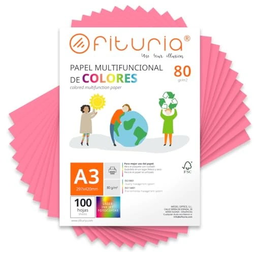 Offre limitée : OFITURIA Papier Couleur A3 80g, 100 Feuilles - Loisirs Créatifs, Imprimante, Origami, Scrapbooking, École (Rose, 100h) de 19.95 € à 19.95 € (0.00% de remise)